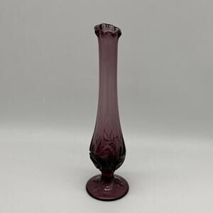 10" Fenton Vintage Strawberry Purple Amethyst Swung Bud Vase Glass
